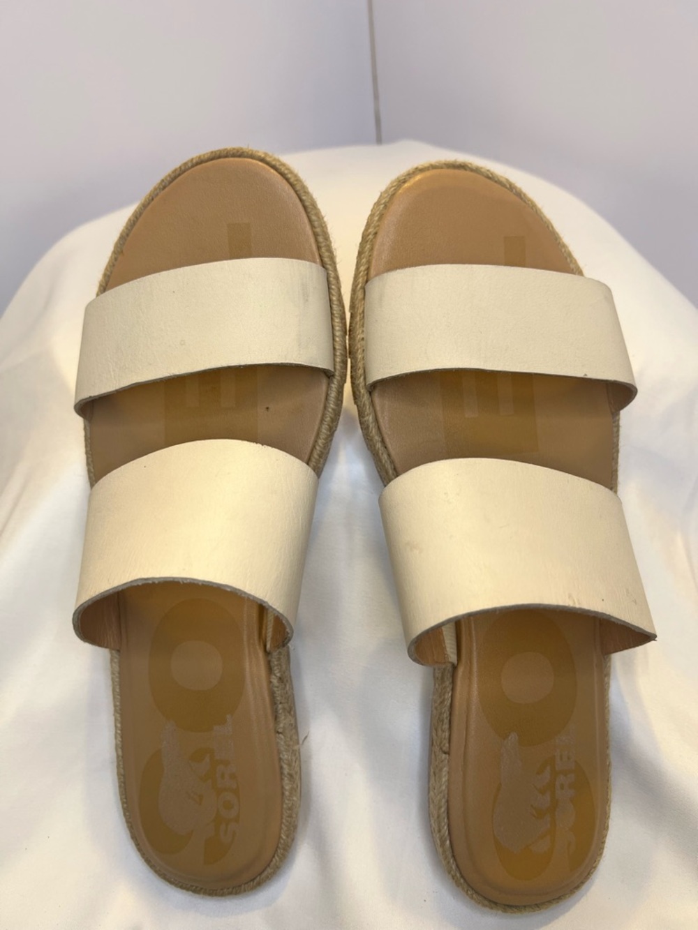 Sorel Cream Double-Band Minimalist Boho Leather Espadrille Slide Sandals - W9